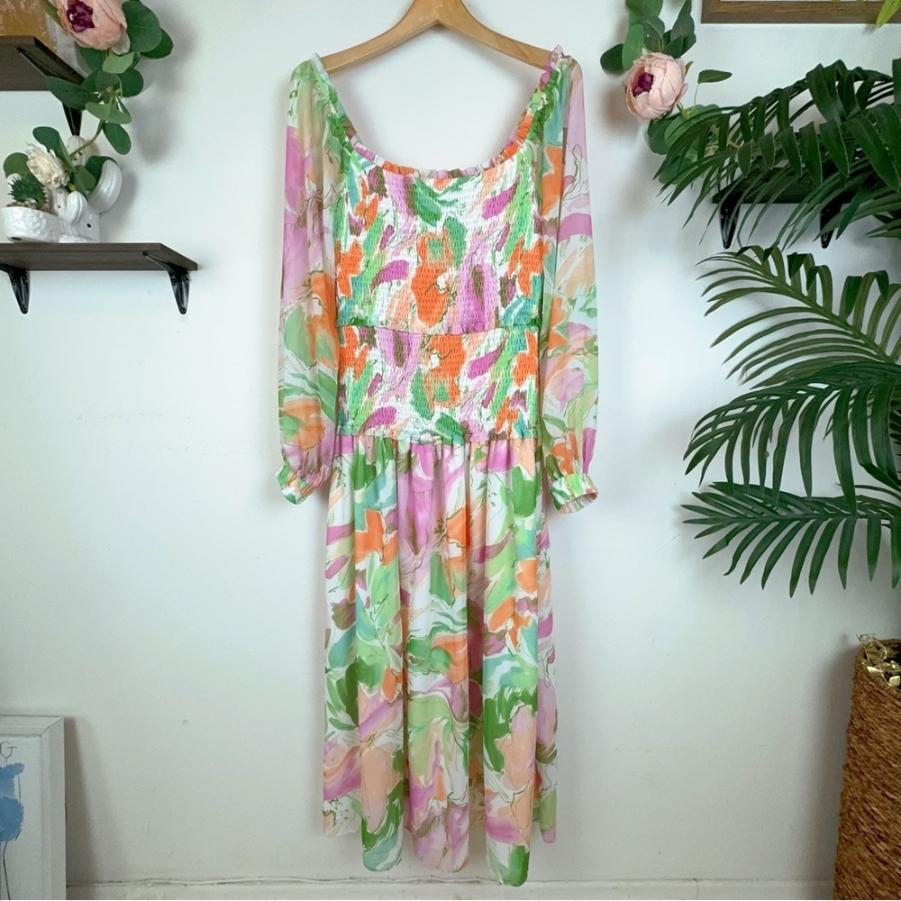 NWT Lost + Wander Painterly Love Smocked Maxi Dress in Multi Color One Size - Picture 3 of 7